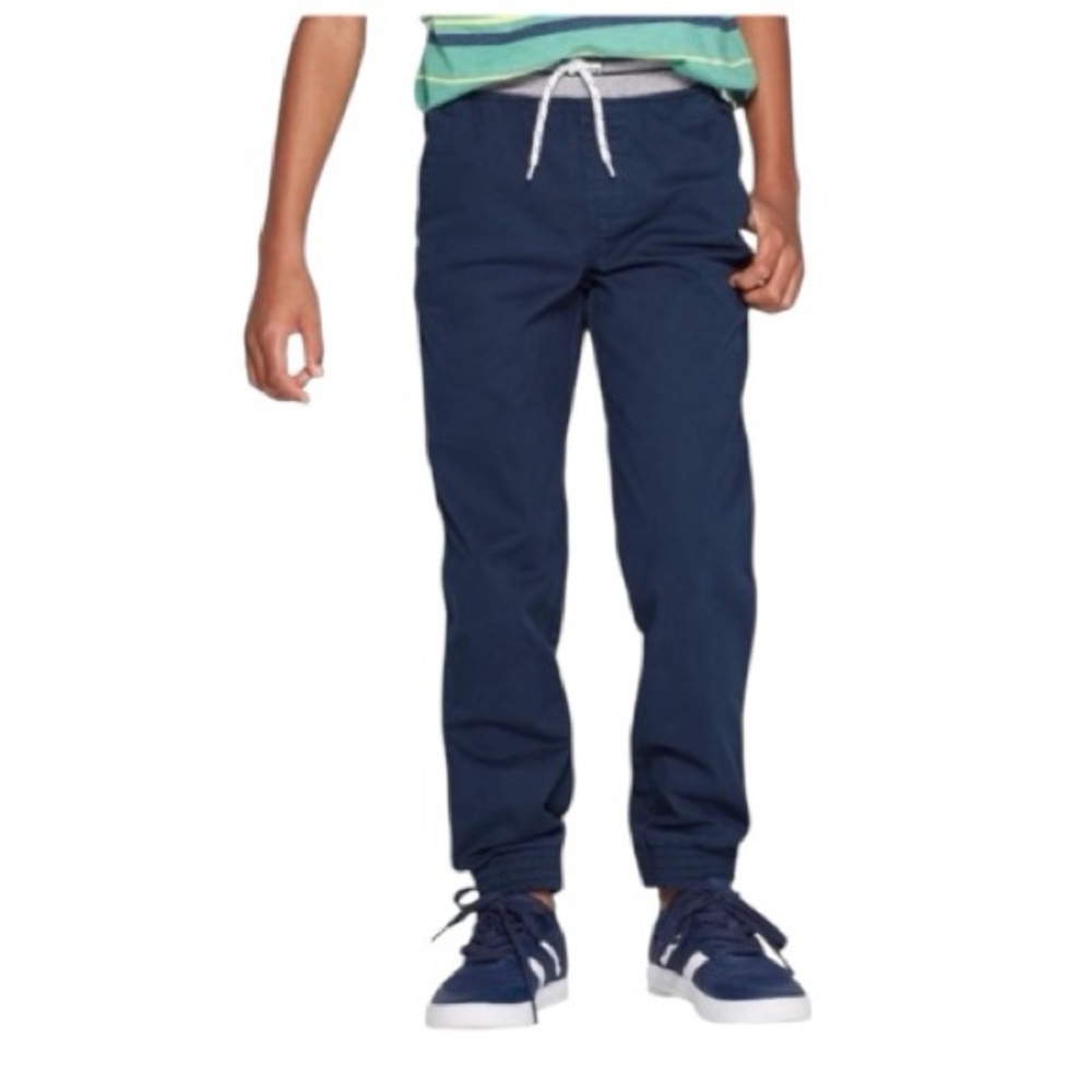 Cat & Jack Navy Joggers Drawstring Waist Reinforced Knee NWT Size 16